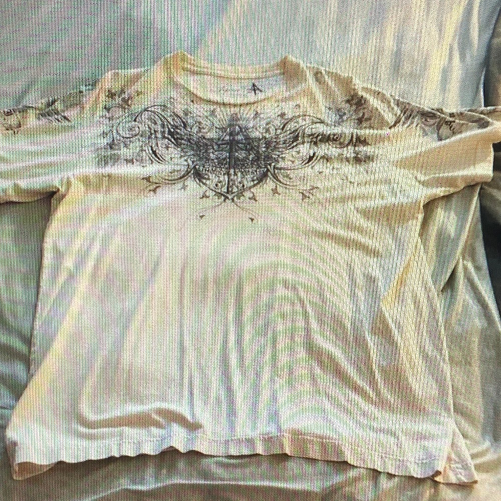 Aqua Cream and Black Graphic Men's Shirt